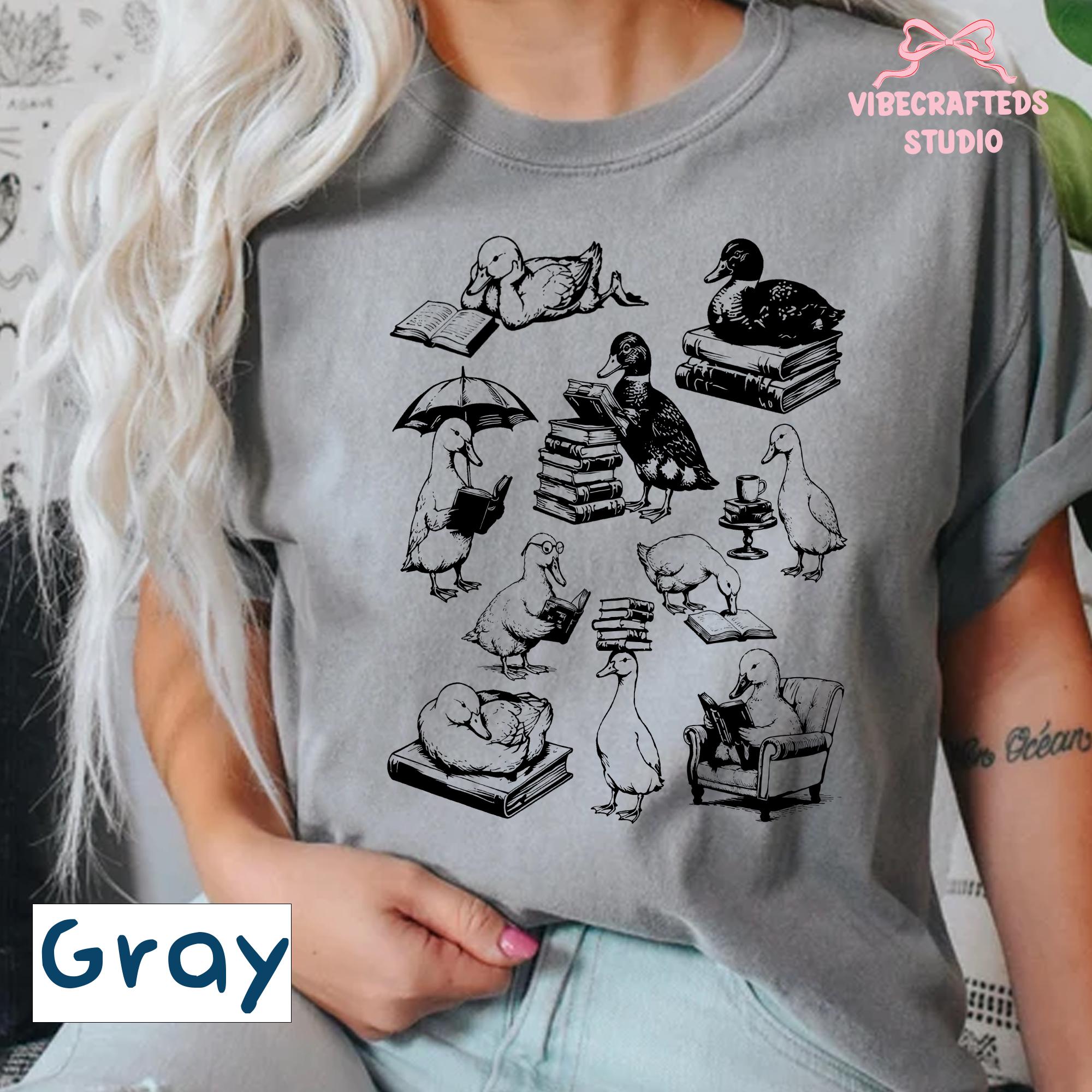 Reading Ducks Comfort Colors Book Lover Duck Tee Vintage Duck Reading Books Cottagecore Reader Tee Librarian (1)