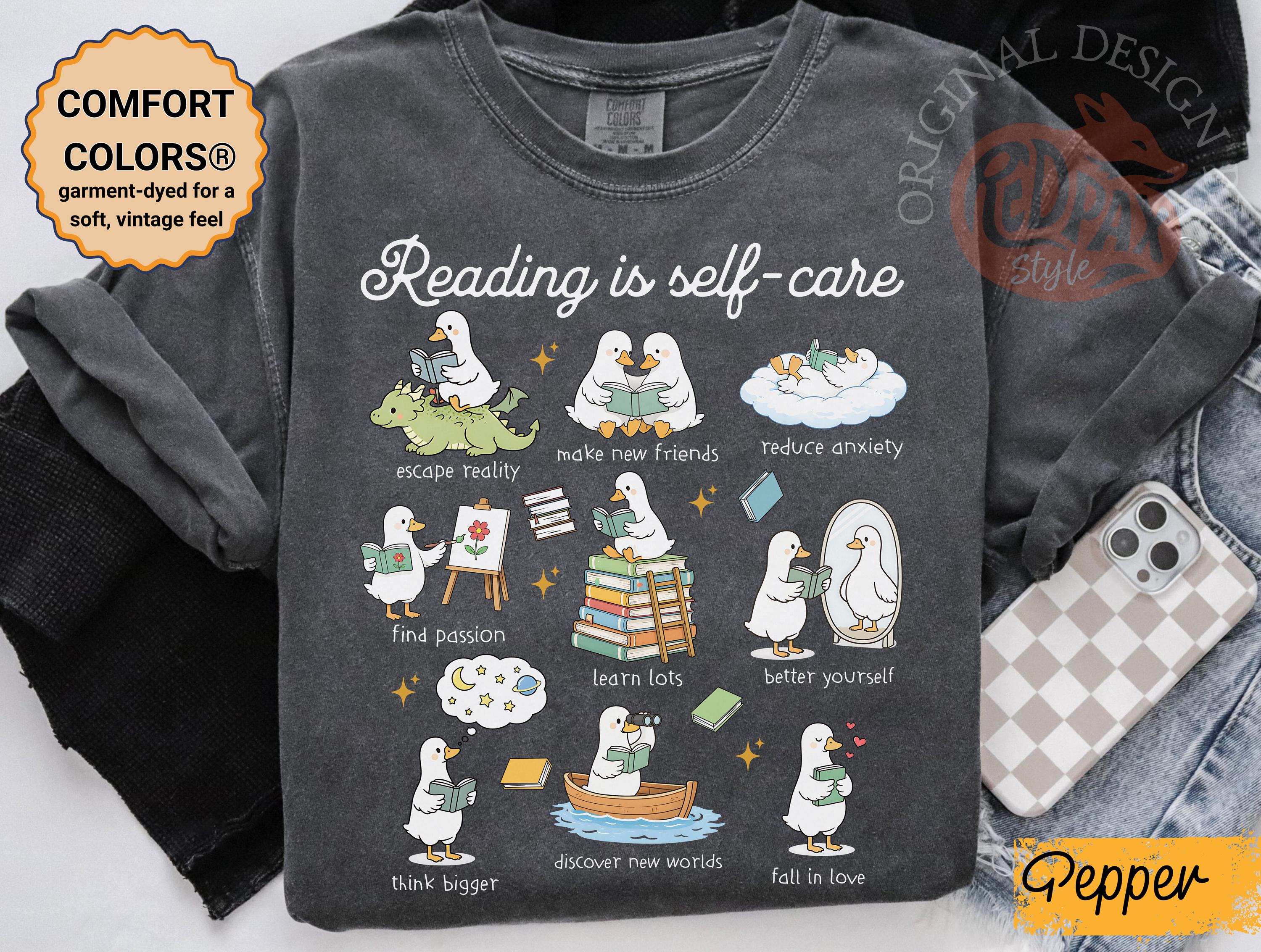 Reading Self Care Teacher Reading Book Lover Goose Literacy Teacher Tee Reader Comfort Colors (1)