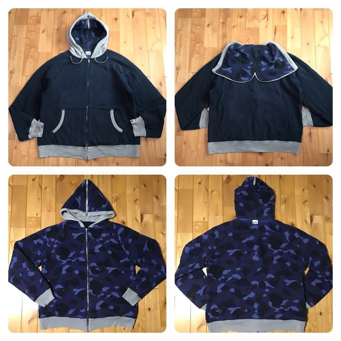 Navy Bape Logo Zip Hoodie A Bathing Ape Nigo T-Shirts, Sweatshirt | FlexRushtees.com