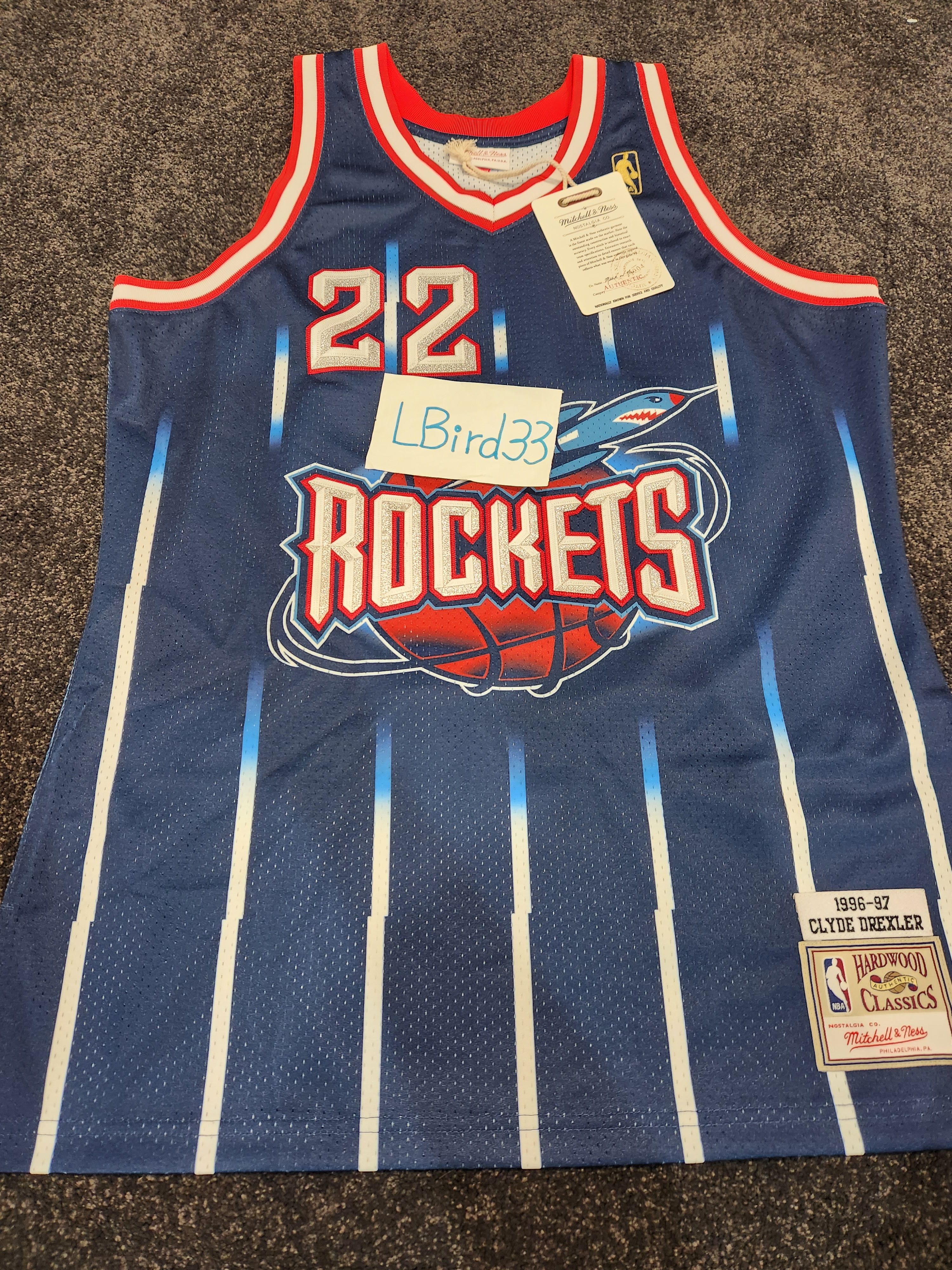 Nba Houston Rockets Clyde Drexler Authentic Game Jersey Sz L