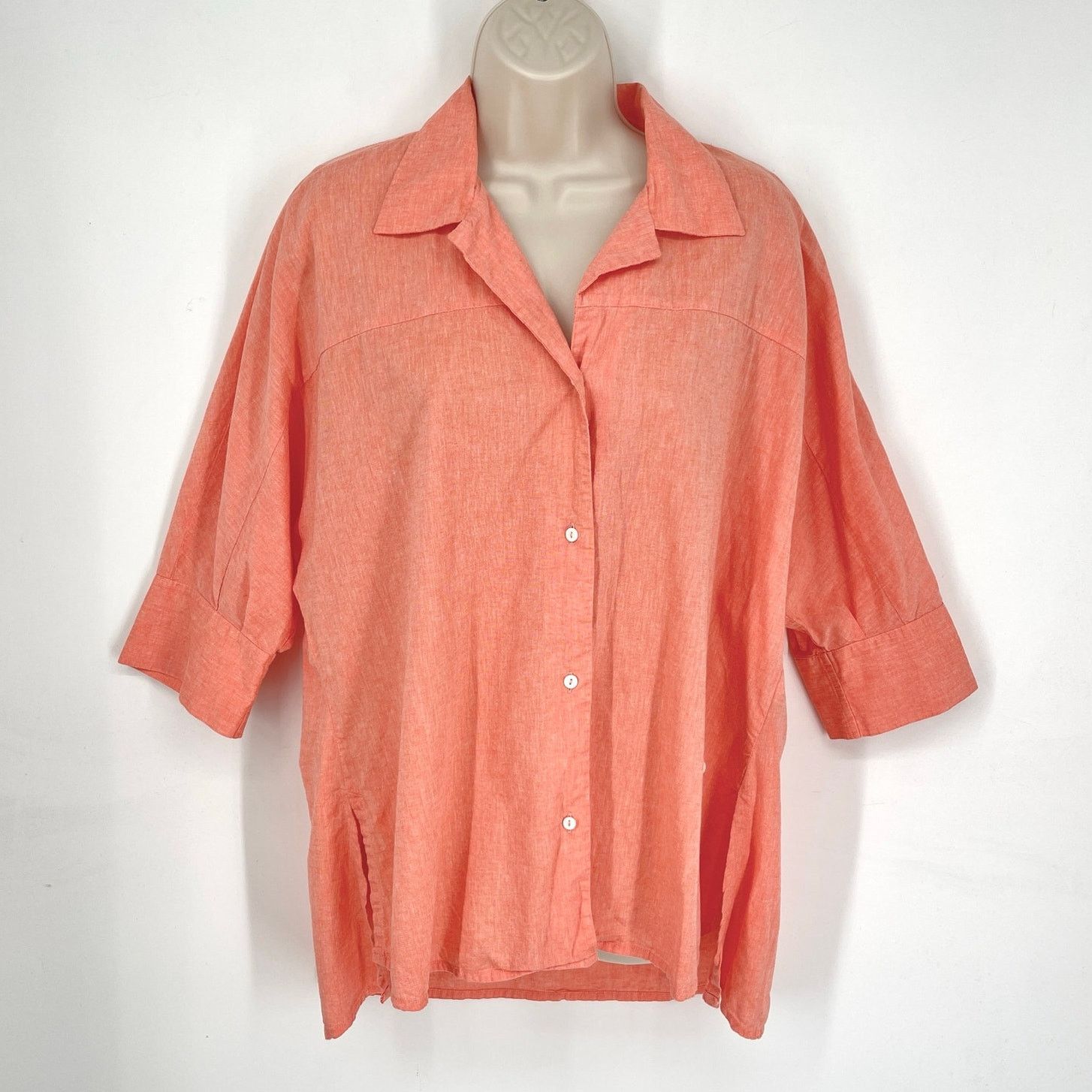Other Lion Of Porches Cotton Linen Half Sleeve Shirt Sz M Orange