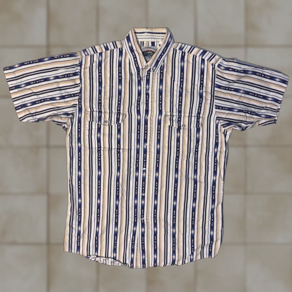 Vintage Cumberland Outfitters Western Shirt M Short Sleeve Aztec Pearl Snap Shirt Mens Multi