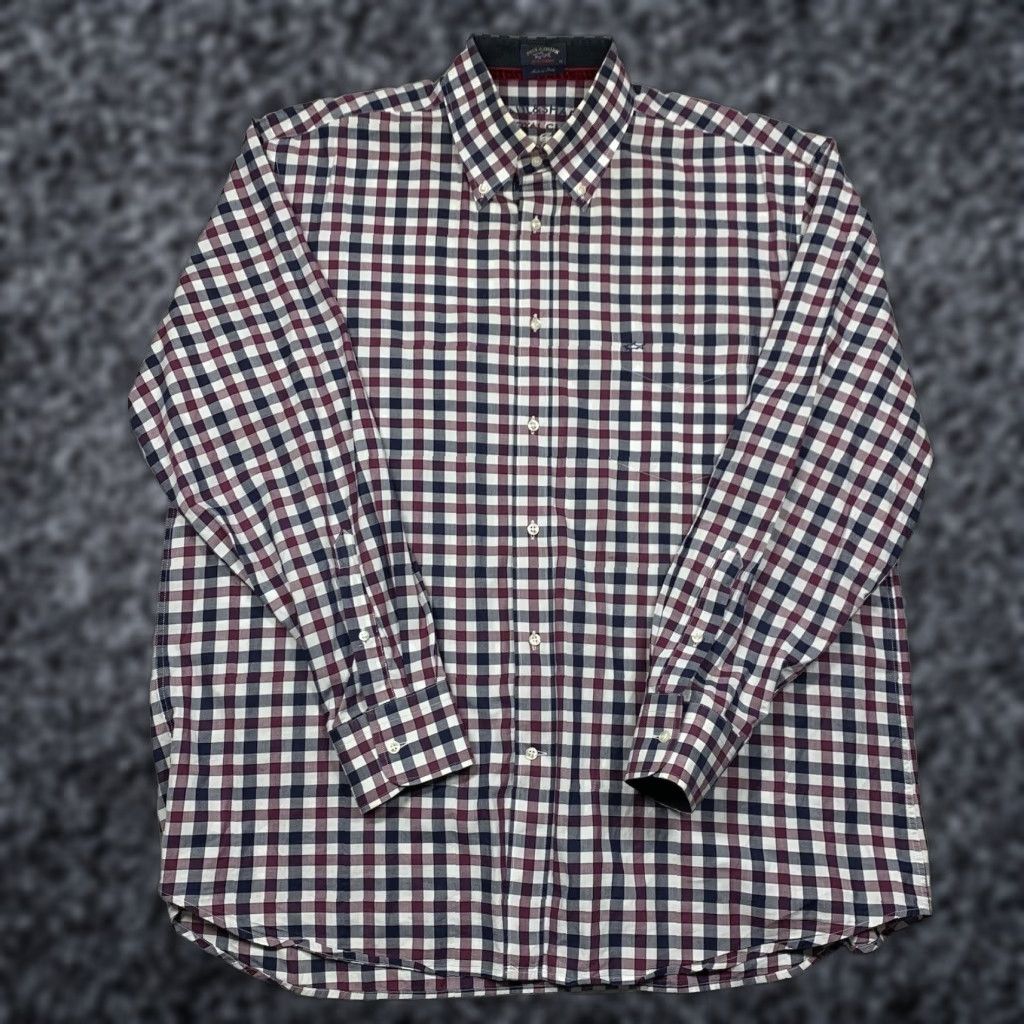 Shark Vintage Paul Shark Shirt Men 44 Long Sleeve Check Cotton Casual Winter Spring Summer Fall