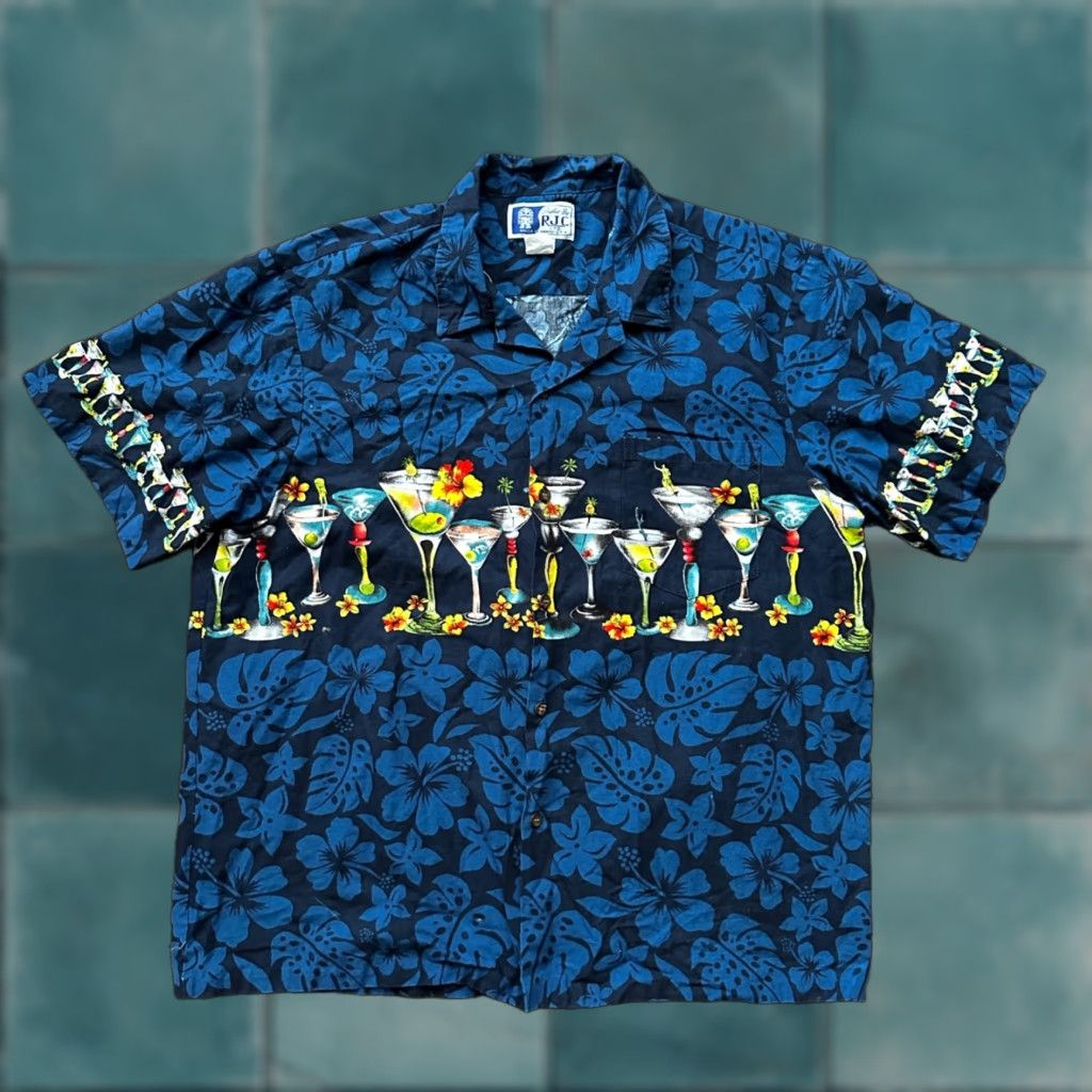 Vintage Rjc Hawaiian Shirt Xl Mens Short Sleeve Tropical Usa Made Blue