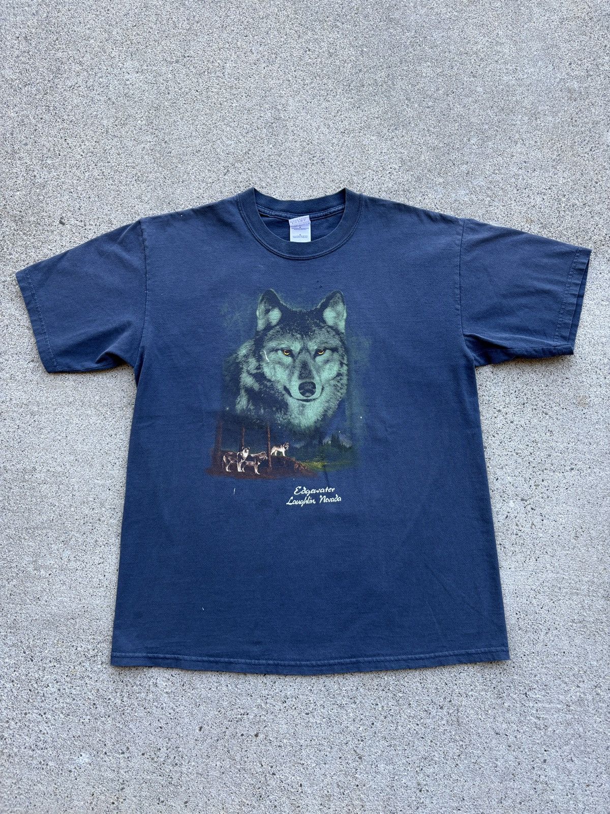Vintage 90s Gildan Edgewater Laughlin Nevada Wolf T Shirt Hoodie, Sweatshirt | FlexRushtees.com