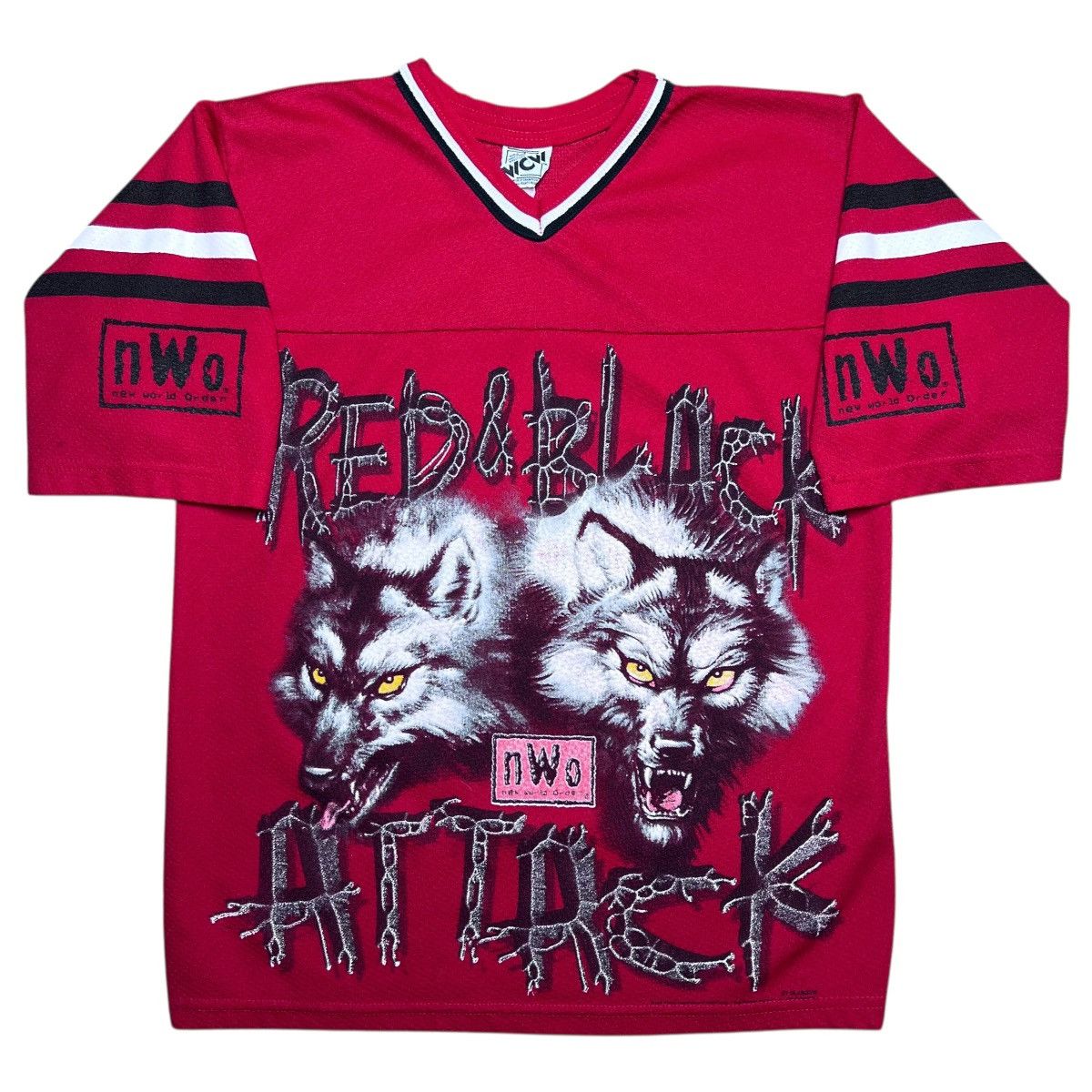 Nwo 98 Wcw New World Order Nwo Red Black Attack Wolf Pack Jersey T-Shirts, Hoodie, Sweatshirt | FlexRushtees.com