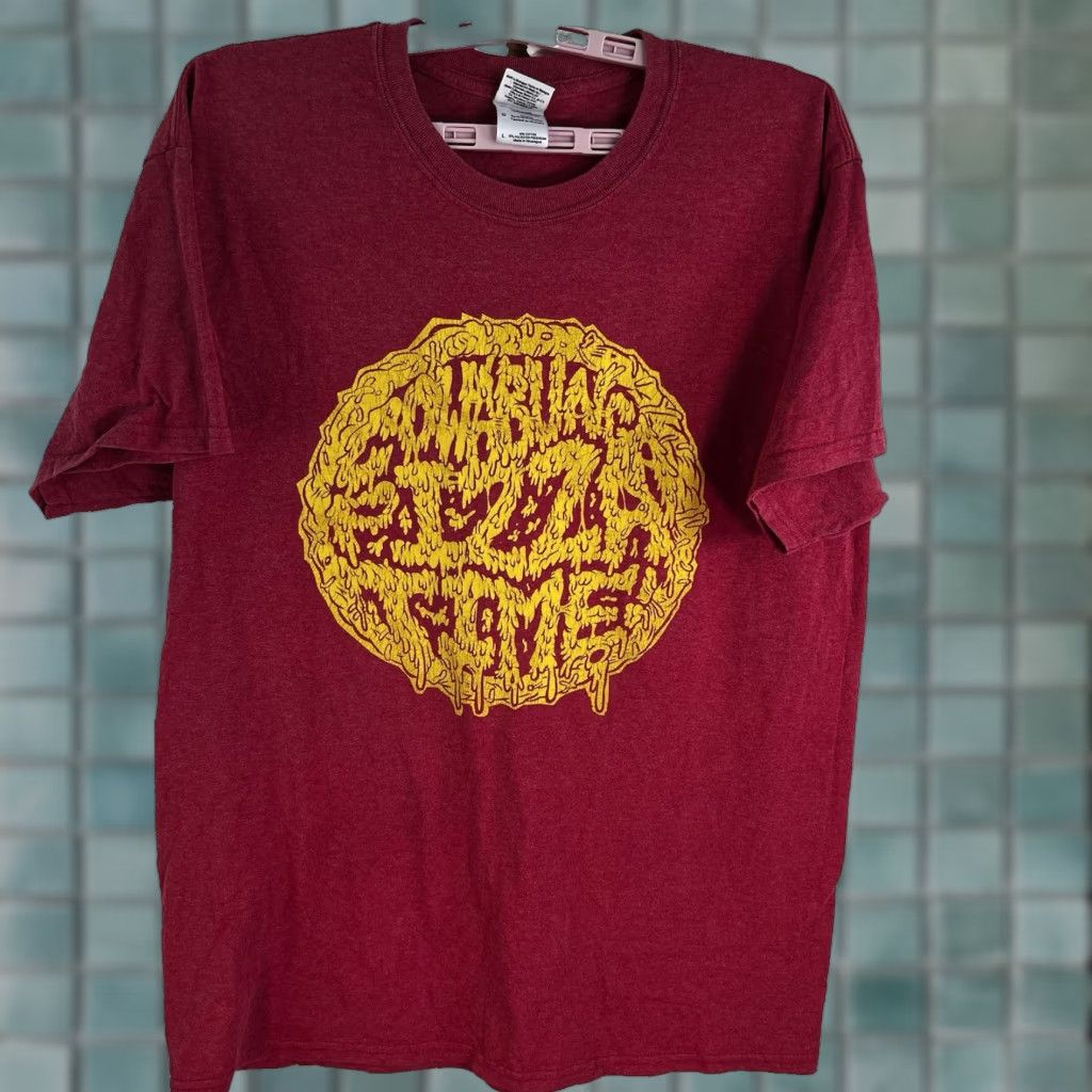 Vtg Gildan Heavy Cotton T Shirt Adult L Red Pizza Time 90s Retro Graphic Print Crew Neck Shor Hoodie, Sweatshirt