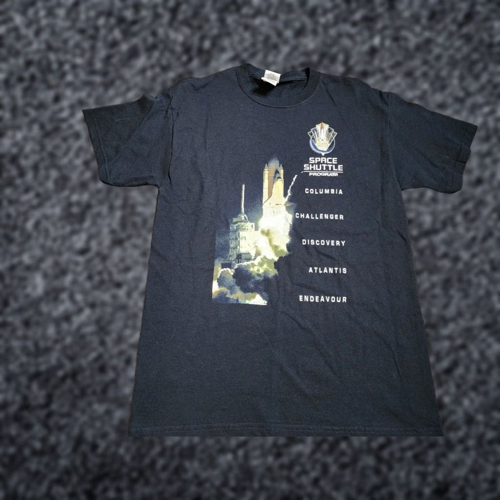 Gildan Nasa Space Shuttle Program Missions Double Sided T Shirt Men S M Black Graphic Print Regular