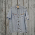 Territory Ahead The Territory Ahead Blue Linen Shirt Aztec Beaded Embroidered Short Sleeve Med