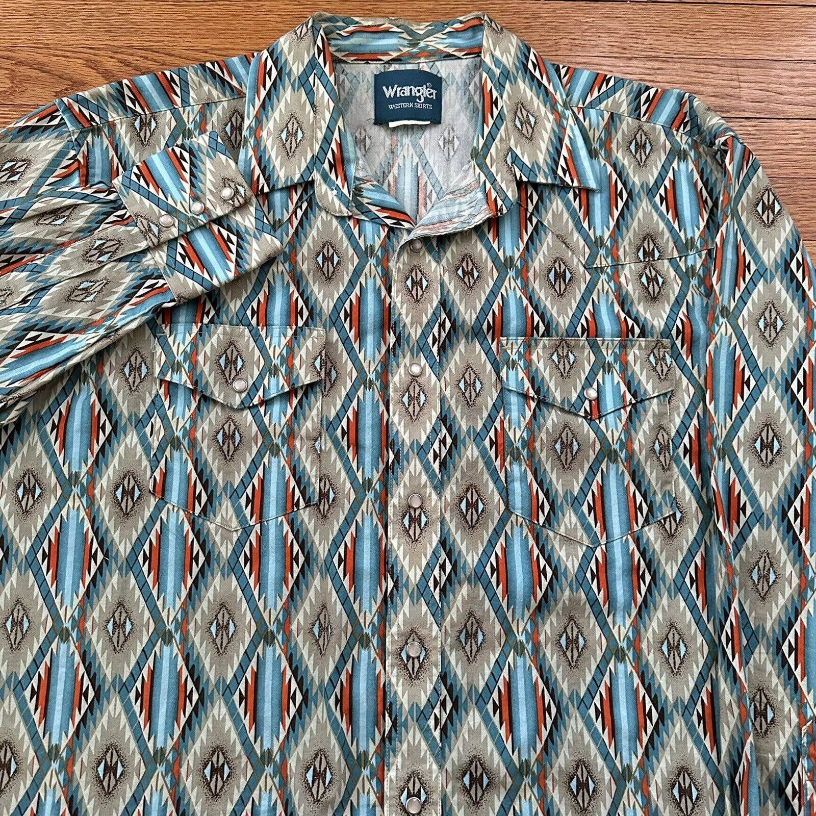 Vintage Wrangler Pearl Snap Checotah Western Aztec Shirt
