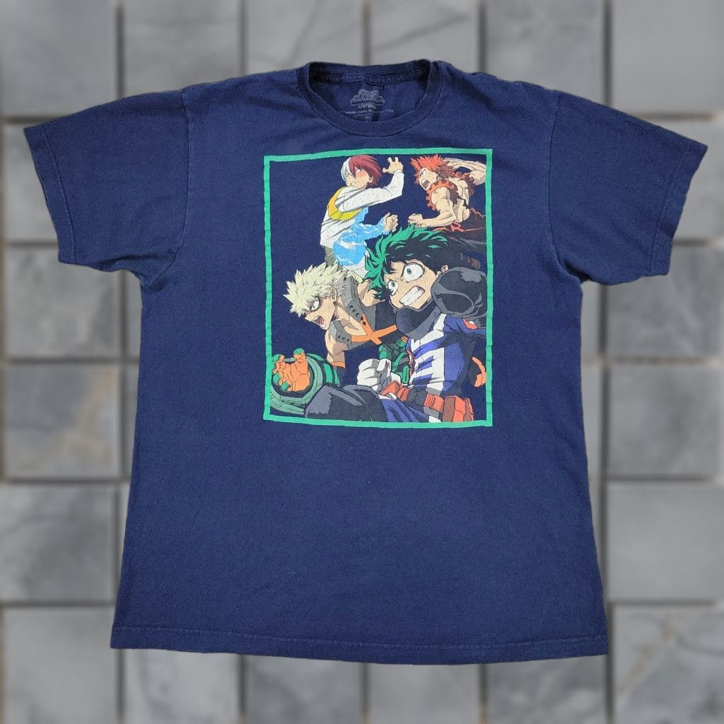 Vintage My Hero Academia Shirt Men Large Blue Graphic Tee Anime Mens
