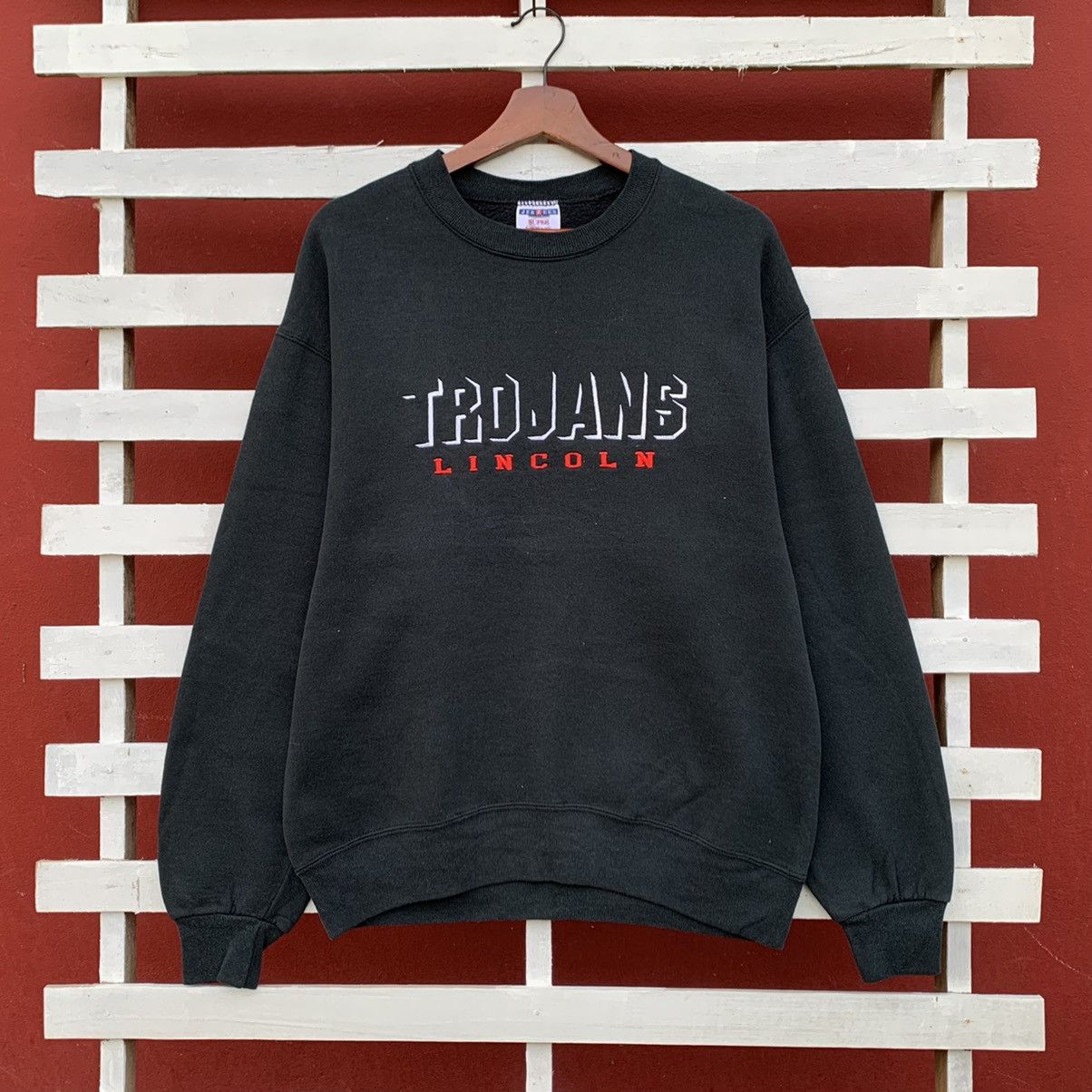 Vintage 90s Jerzees Trojan Lincoln Sweatshirt Embroidered