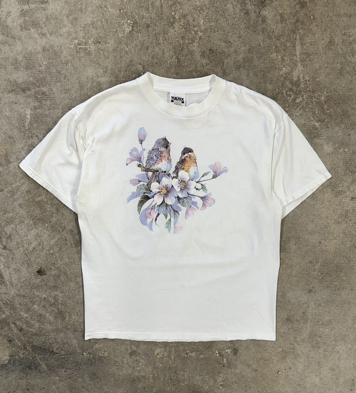Vintage 90s Tultex Finchs Flowers Animal Nature T Shirt Hoodie, Sweatshirt | FlexRushtees.com
