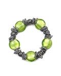 Hysteric Glamour 2000s Japanese Made Green Glass Bead Metal Coil Bracelet