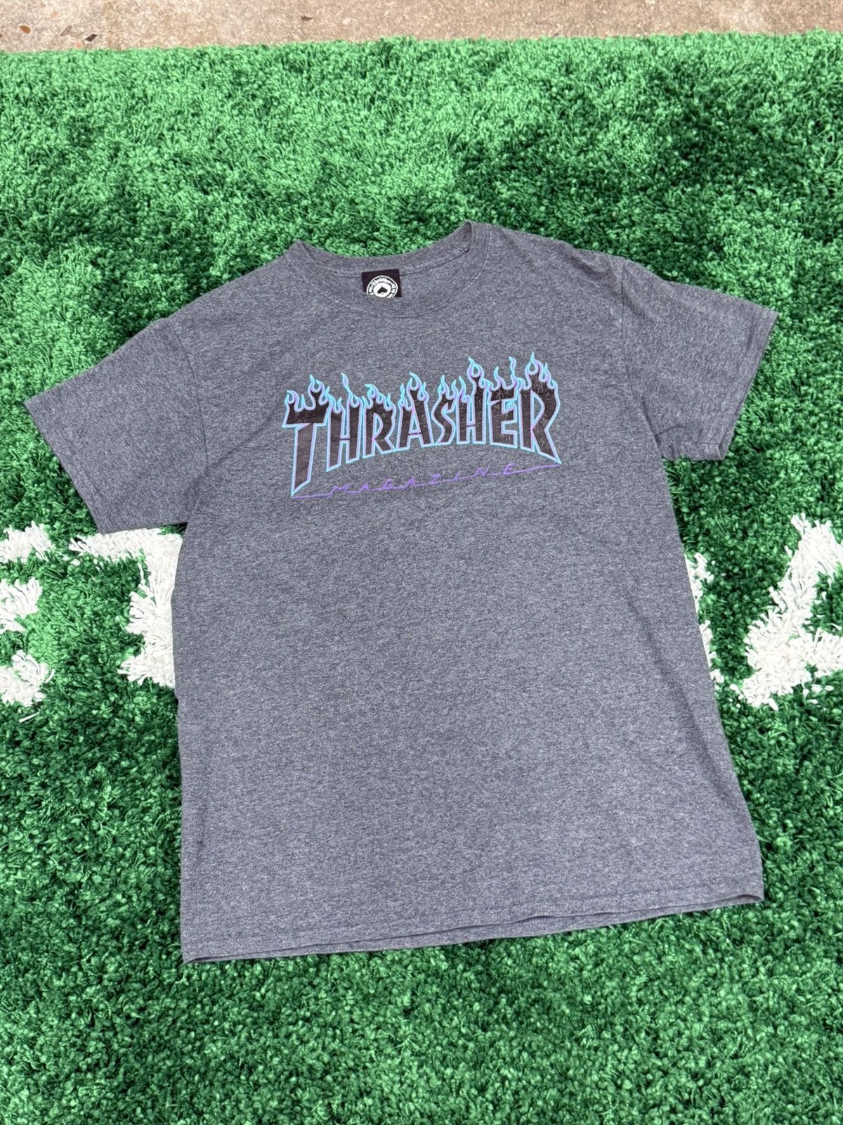 Thrasher Blue Flames Logo Skate Streetwear Medium Tee Hoodie, Sweatshirt | FlexRushtees.com