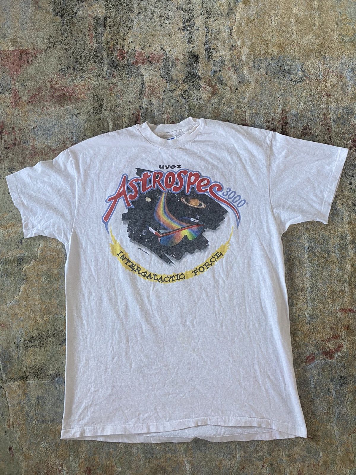 Vintage White Uvex Astrospec 3000 Graphic Space Tee Shirt