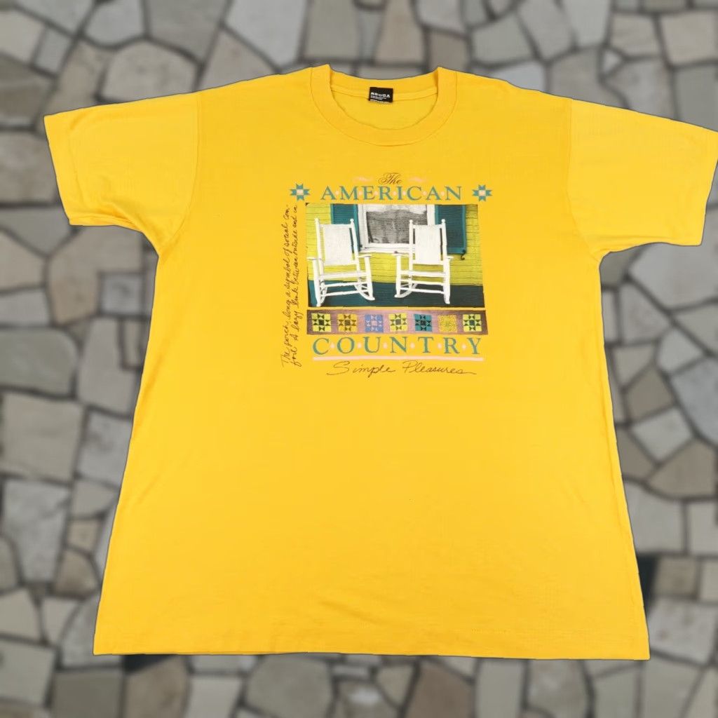 Vintage Screen Stars Shirt Mens Xl Yellow 90s Usa Graphic Print Crew Neck Short Sleeve Cotto