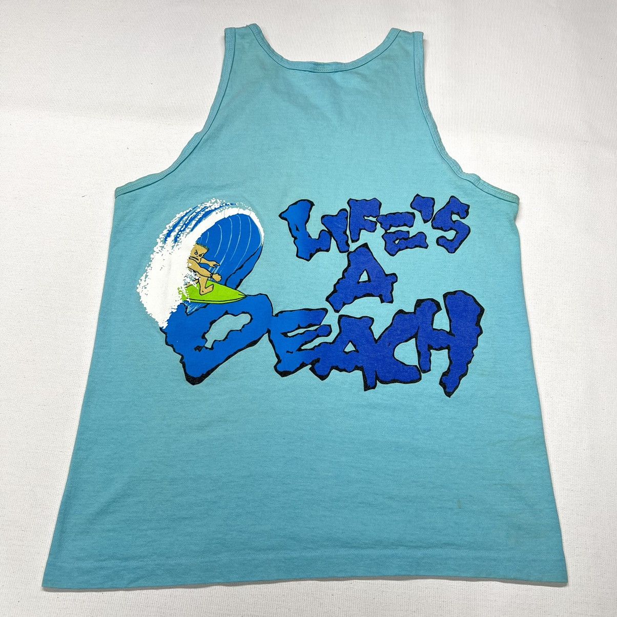 Vintage Lifes A Beach Tee Shirt Sleeveless Surf Cartoon 90s