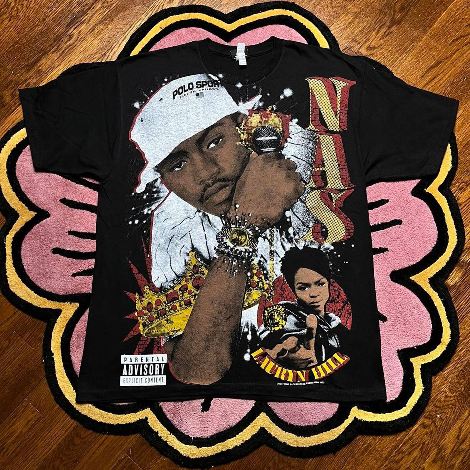 Rap Tees Backstock Co Nas Lauryn Hill Modern Bootleg Rap Tee Large Hoodie, Sweatshirt | FlexRushtees.com