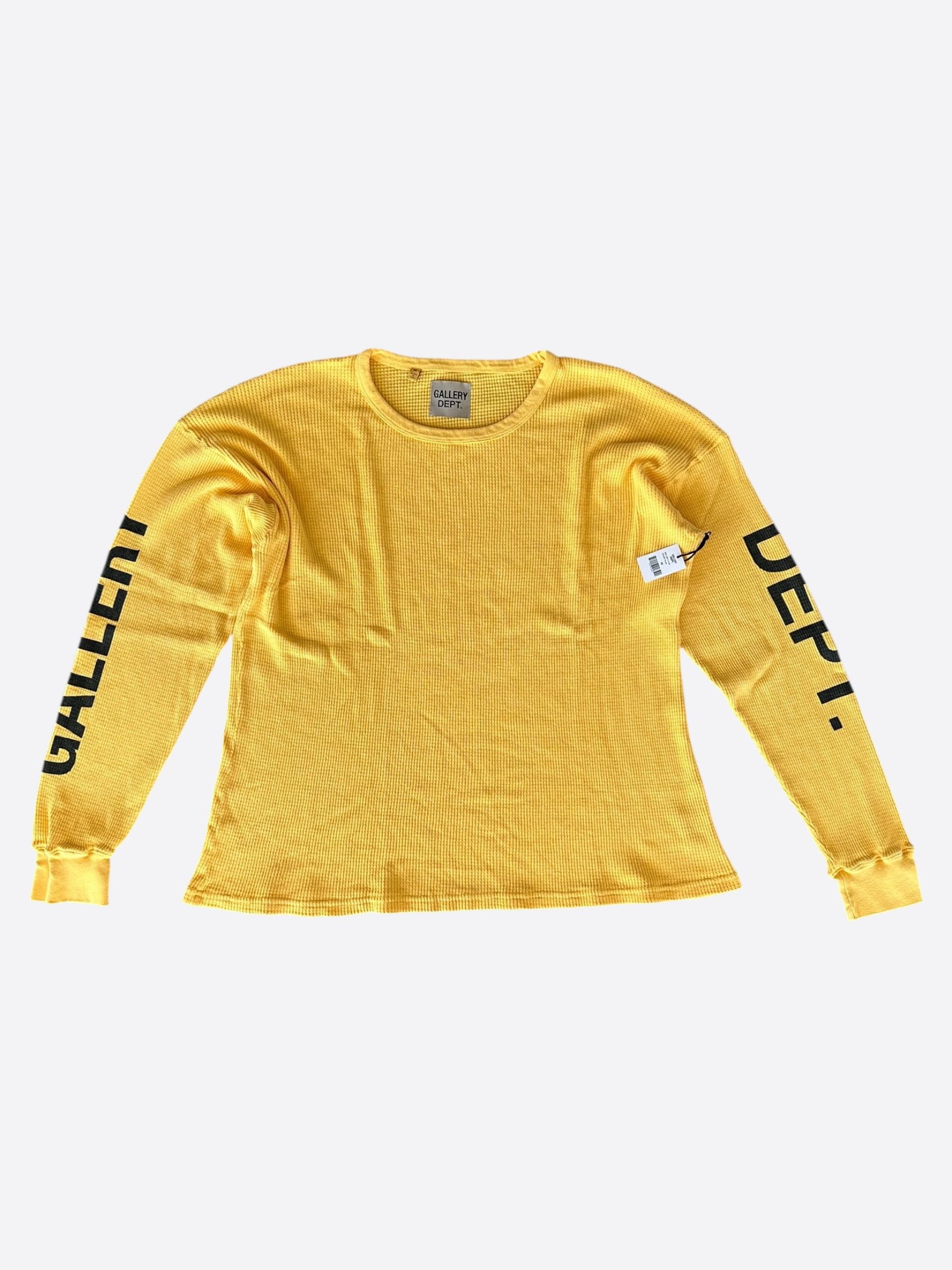 Dept Gallery Dept Yellow Black Logo Thermal Longsleeve T Shirt Hoodie, Sweatshirt | FlexRushtees.com