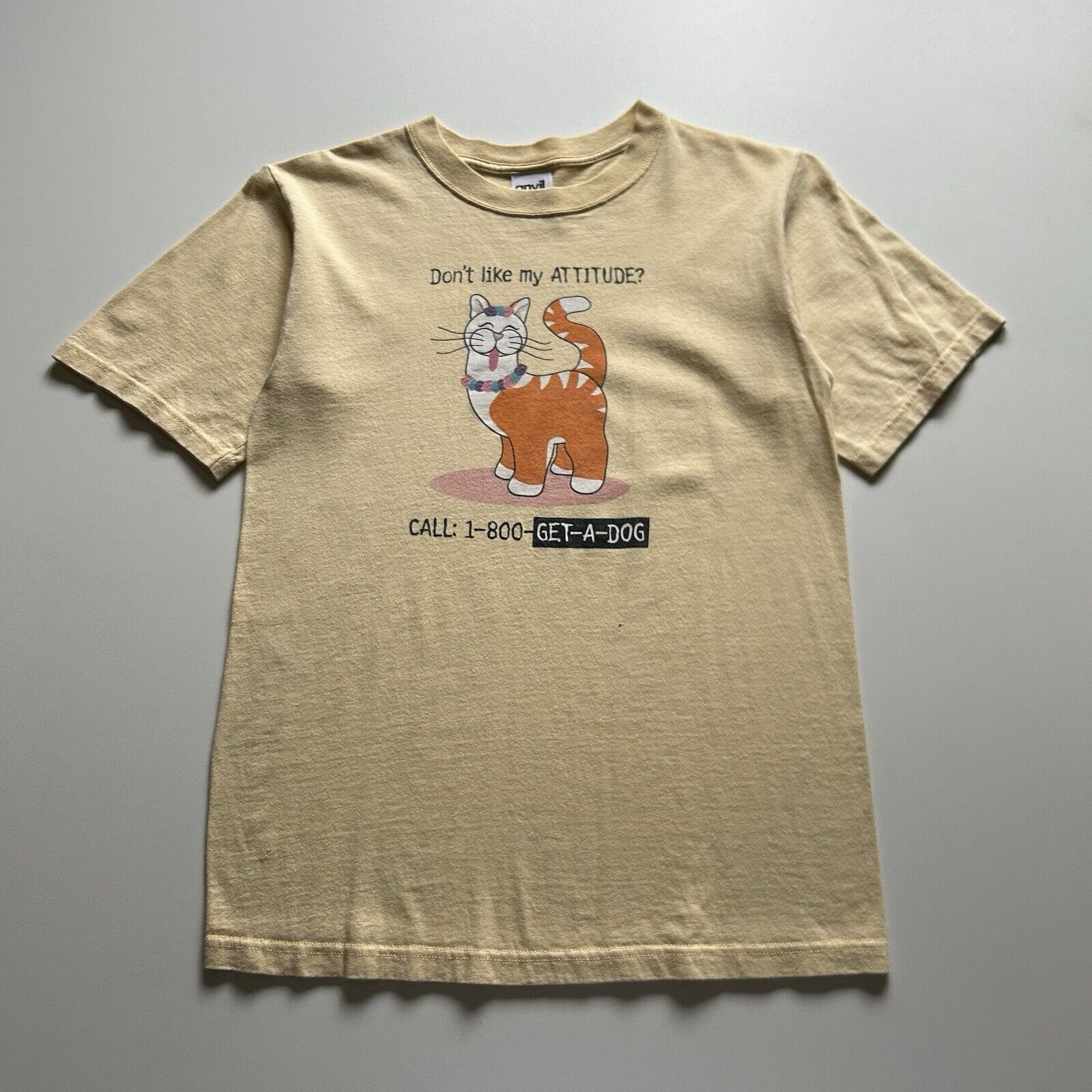 Vintage Y2k Cat Animal Art T Shirt Small Cute Funny Anvil