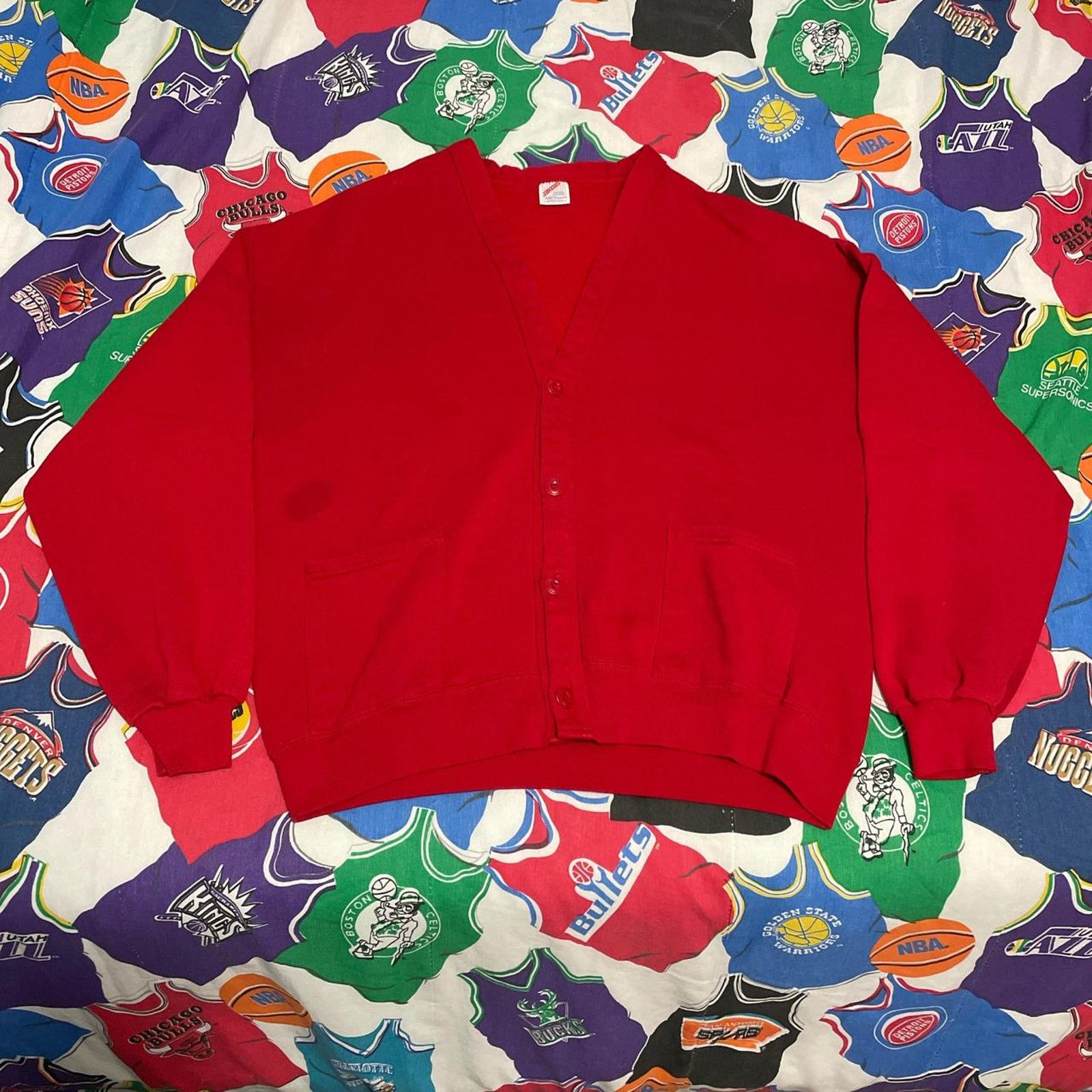 Vintage 90s Jerzees Blank Red Cardigan Sweater