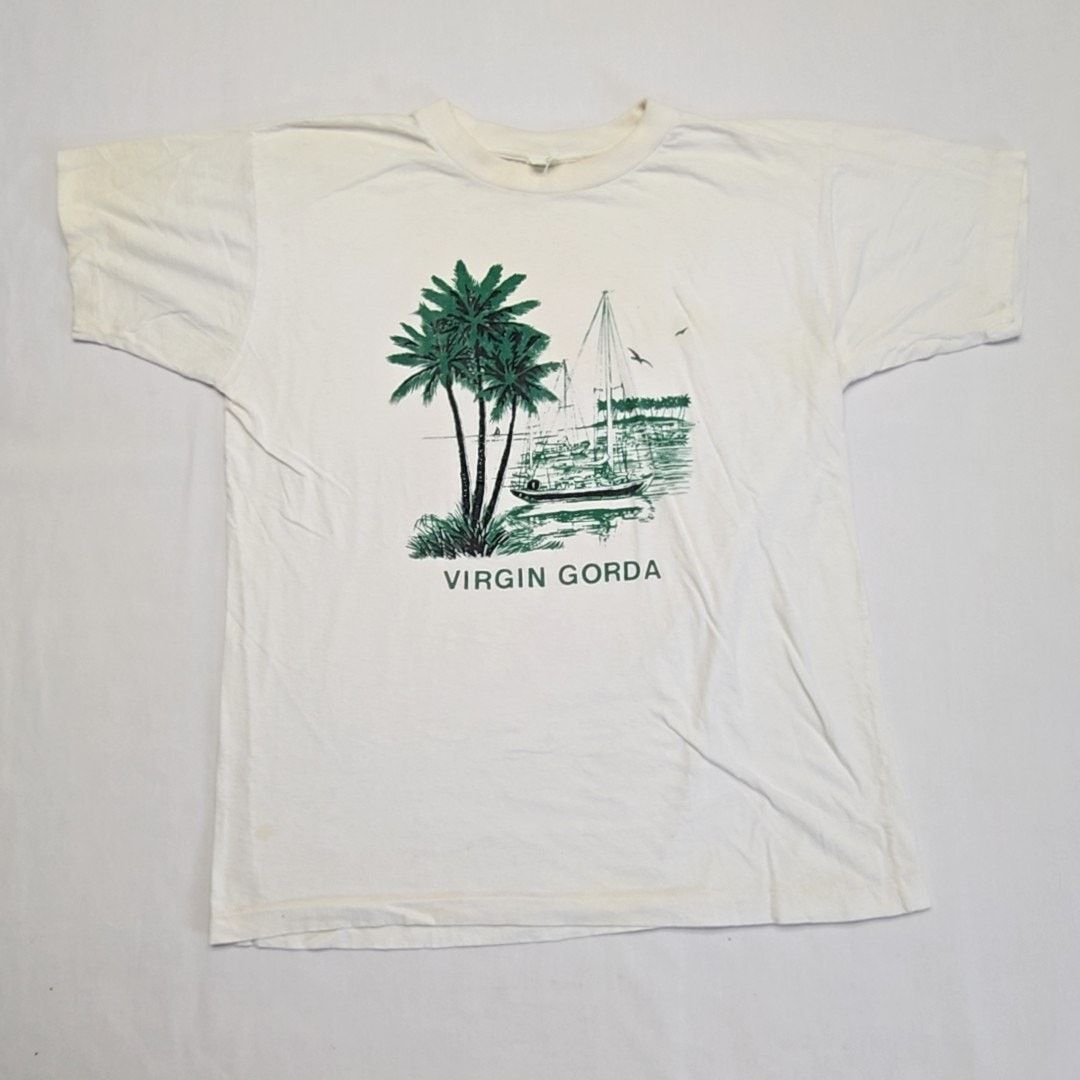 Vintage Virgin Gorda Shirt Tropical White Sailboat Xl Shirt