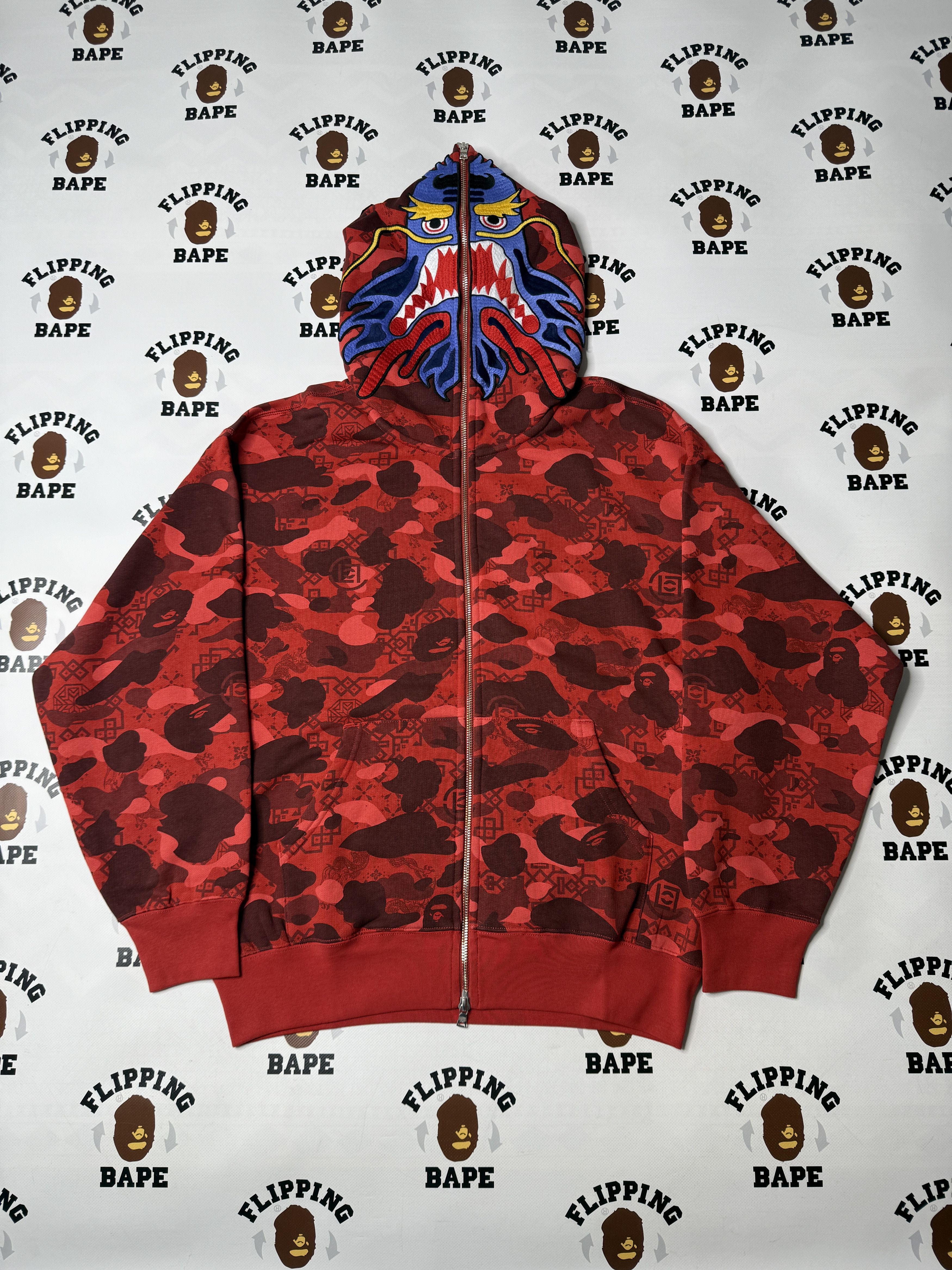 Bape X Clot Camo Shark Relaxed Fit Full Zip Hoodie T-Shirts, Sweatshirt | FlexRushtees.com