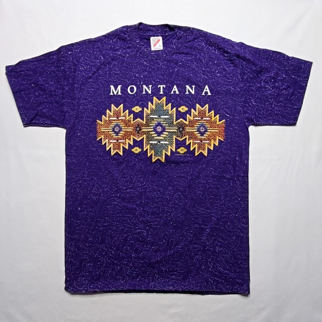 Jerzees Vintage Montana Shirt Aztec Graphic Purple L Aop Tee 90s Vtg