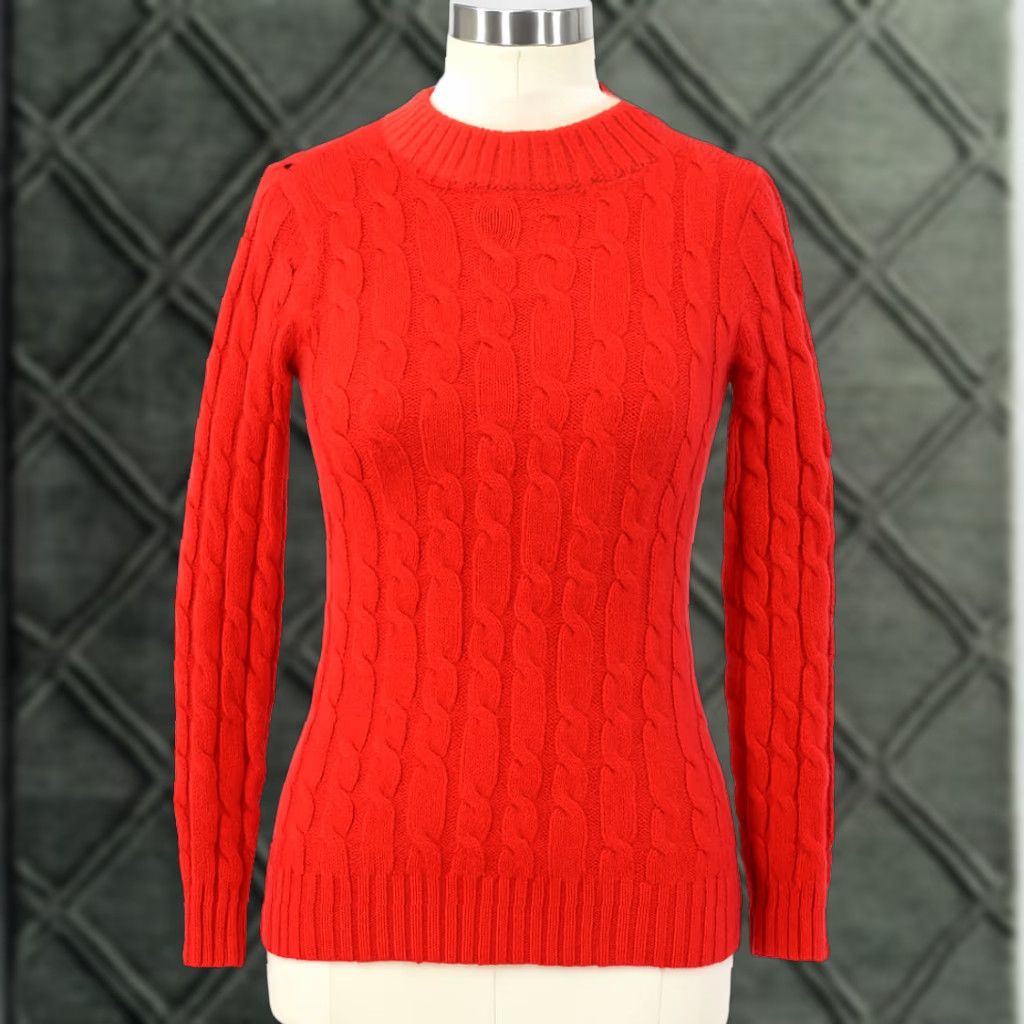 Vintage Grand Prix Wool Knit Sweater Shirt 70s Womens Xs Red Minimalist Chain Twist Cable Kn
