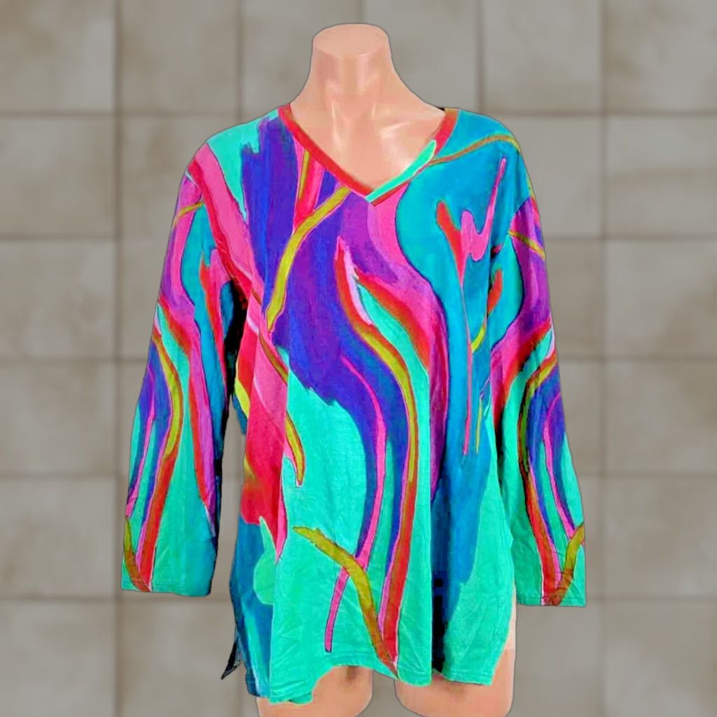 Vintage Dilemma Tunic Shirt Watercolor Art To Wear Painted Abstract Os Trippy New York