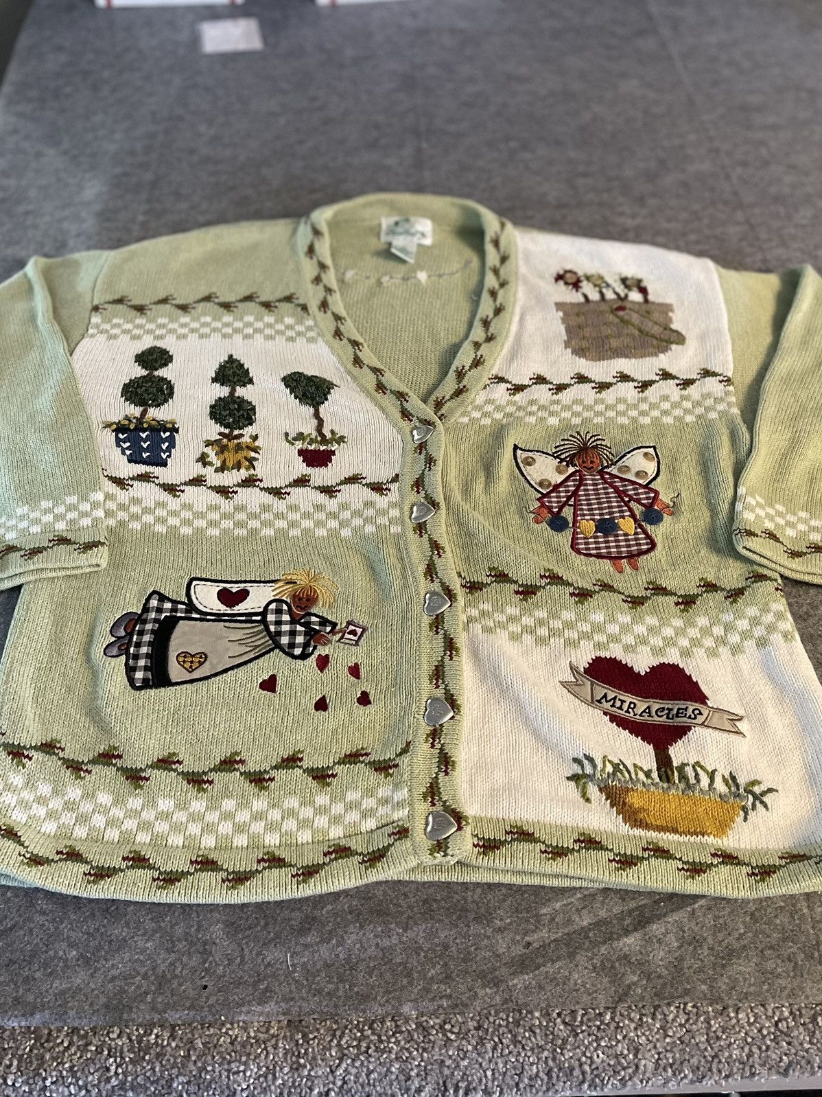 Factory Quacker Factory Cardigan Sweater L Green Embroidered