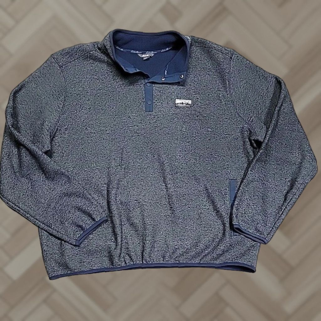 Bauer Vintage Eddie Bauer Sweatshirt Henley Snap Heathered Blue Long Sleeve Mens Xxl Crew Neck