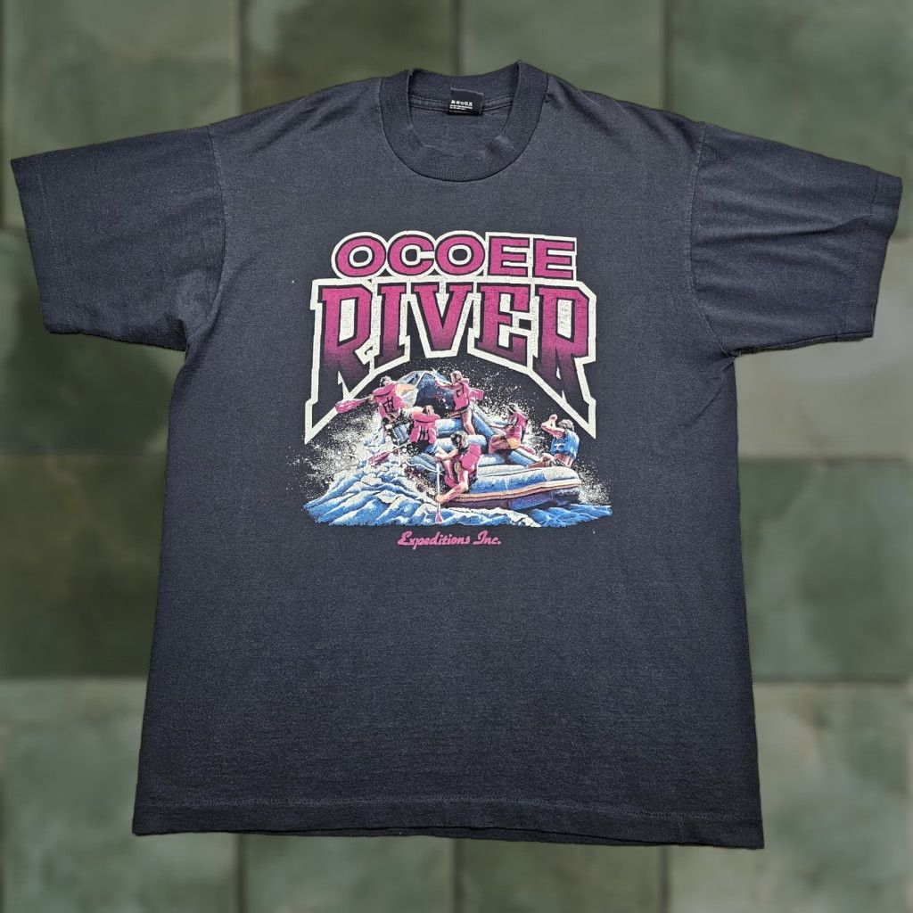 Vintage Screen Stars Best Ocoee River Shirt Mens Xl Black Graphic 90s Rafting T Shirt Crew N