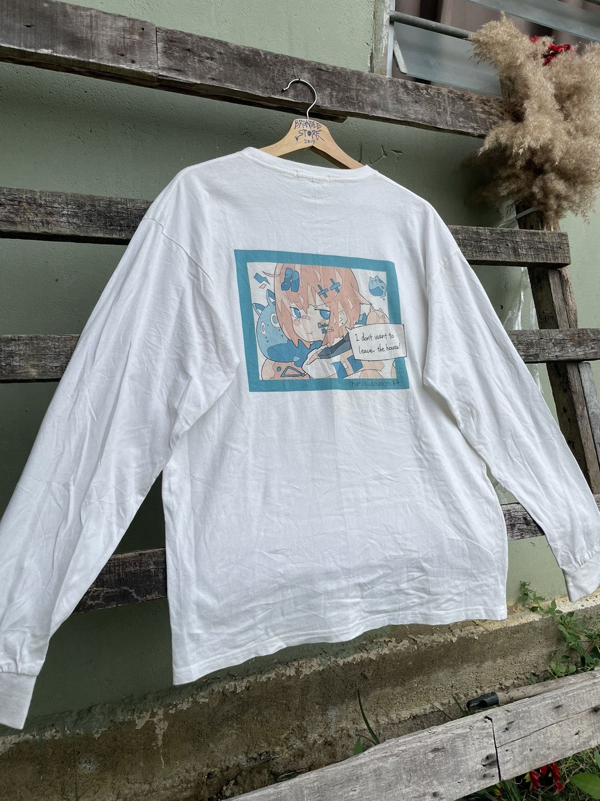 Anime X Japanese Brand Vintage Anime Haru Illustration Big Logo Long Sleeve Tee