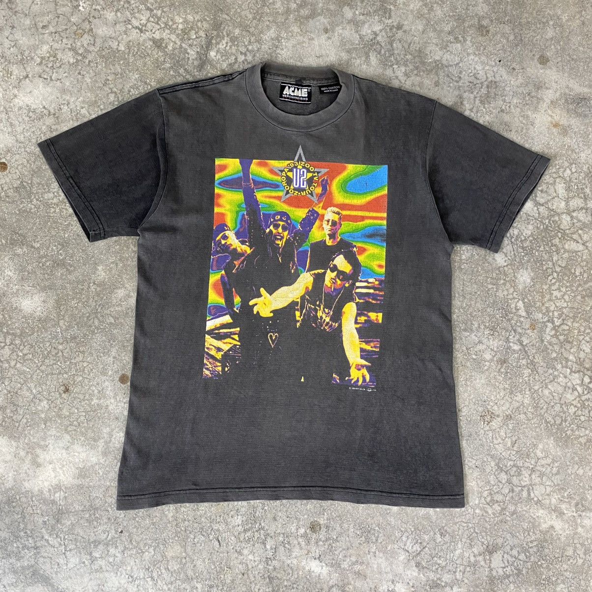 Band Tees Vtg 90 S U2 Zooropa Tour Acme Faded Band Tee Psychedelic