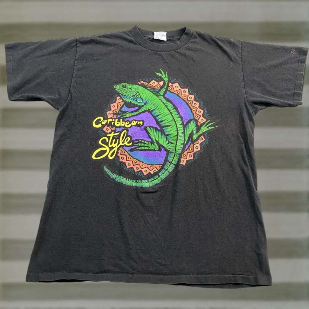 Vintage All Sport T Shirt Shirt Mens Xl Black Iguana Print 90s Caribbean Style Crew Neck Sho Hoodie, Sweatshirt