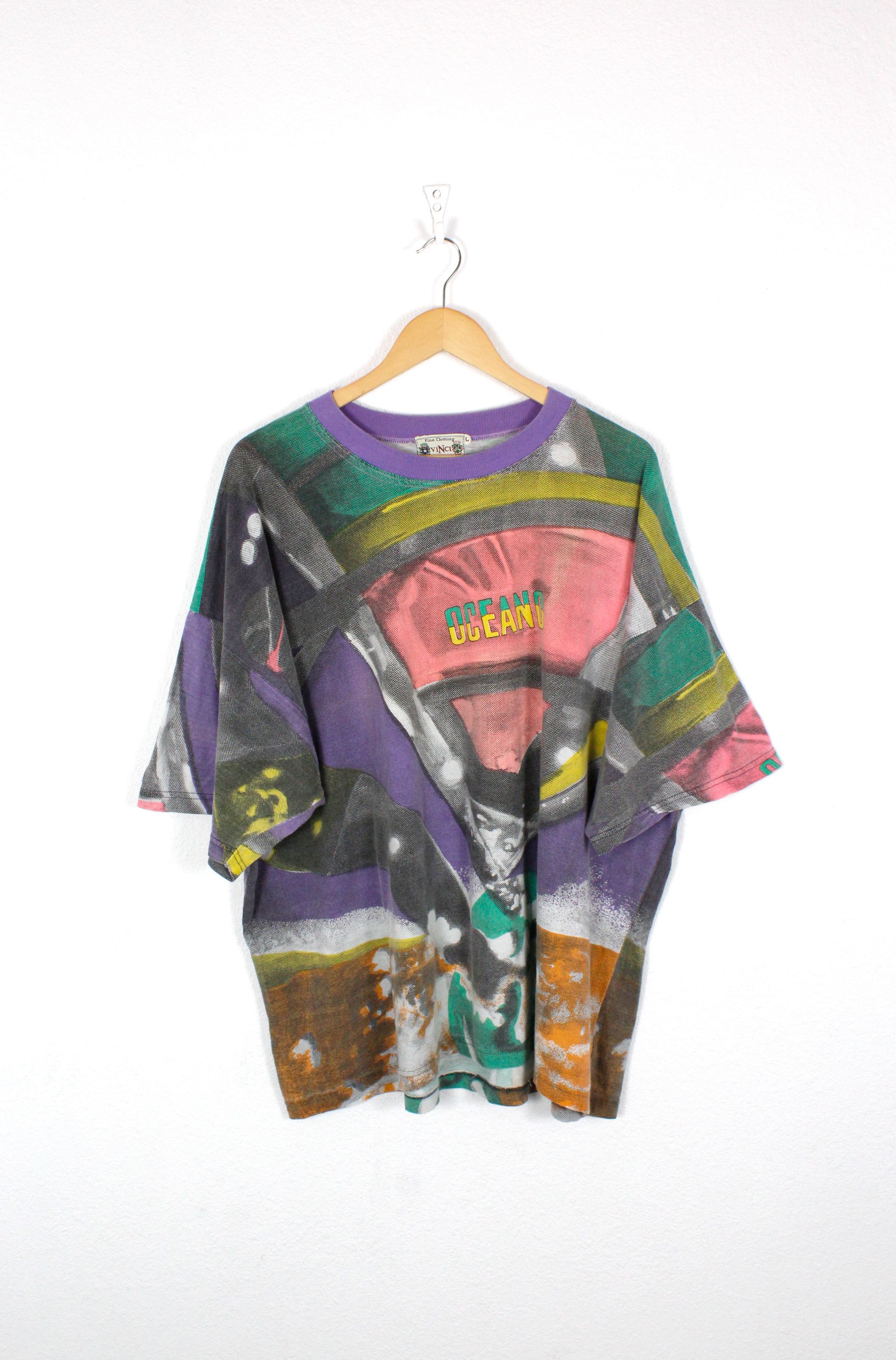 Vintage Rare Oceano All Over Printed Tee T Shirt 90s Hype