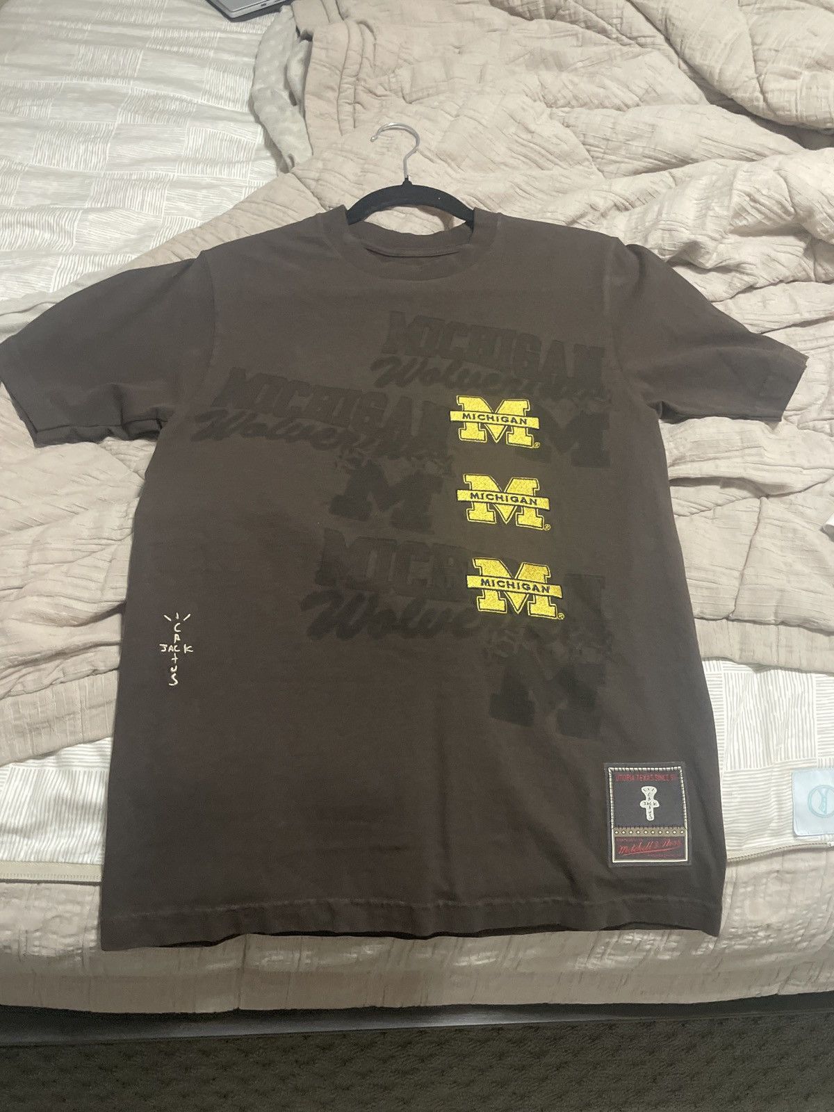 Mitchell Ness Travis Scott University Of Michigan College Tee Hoodie, Sweatshirt | FlexRushtees.com