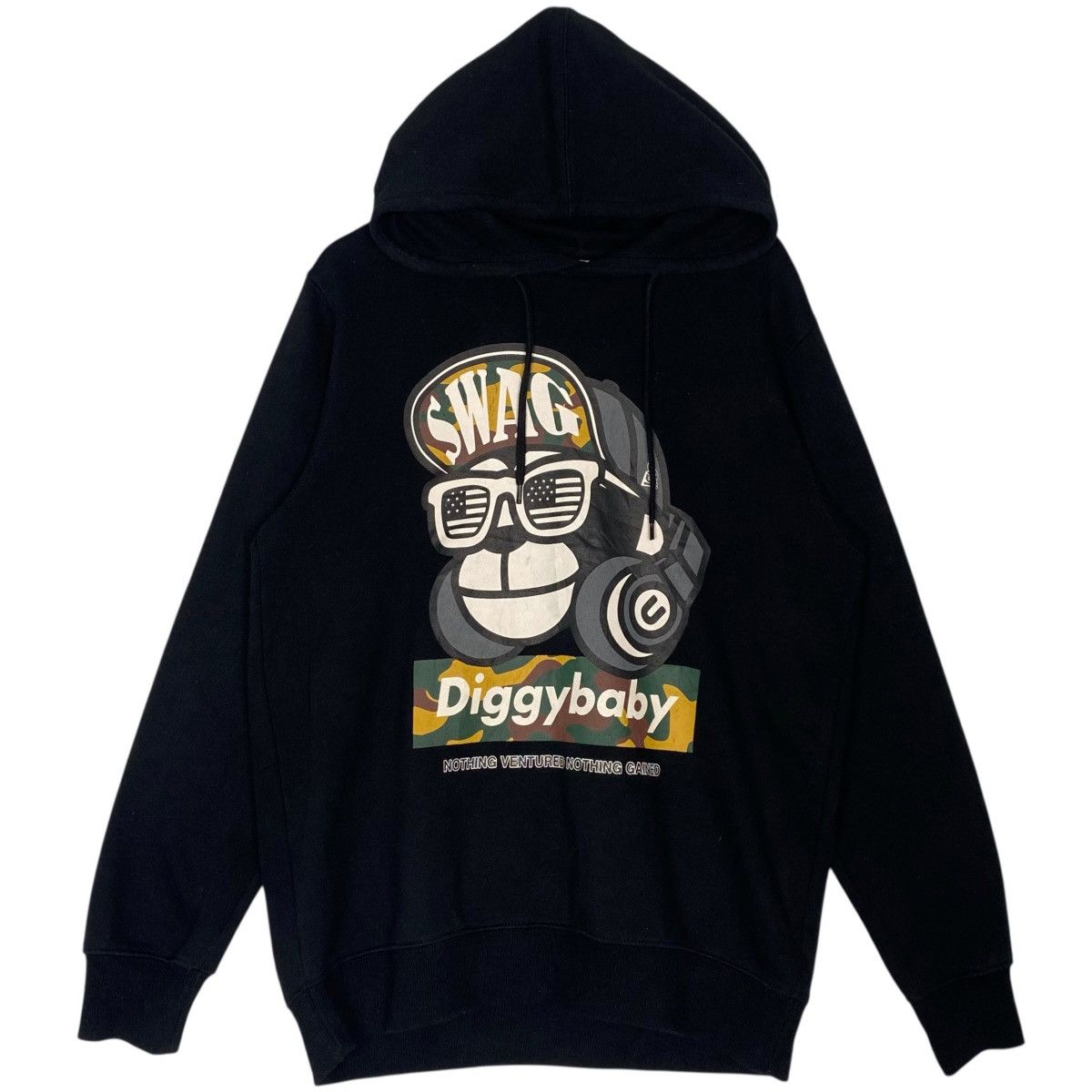 Uittg Printed Hoodie Black Pullover Jumper Size L