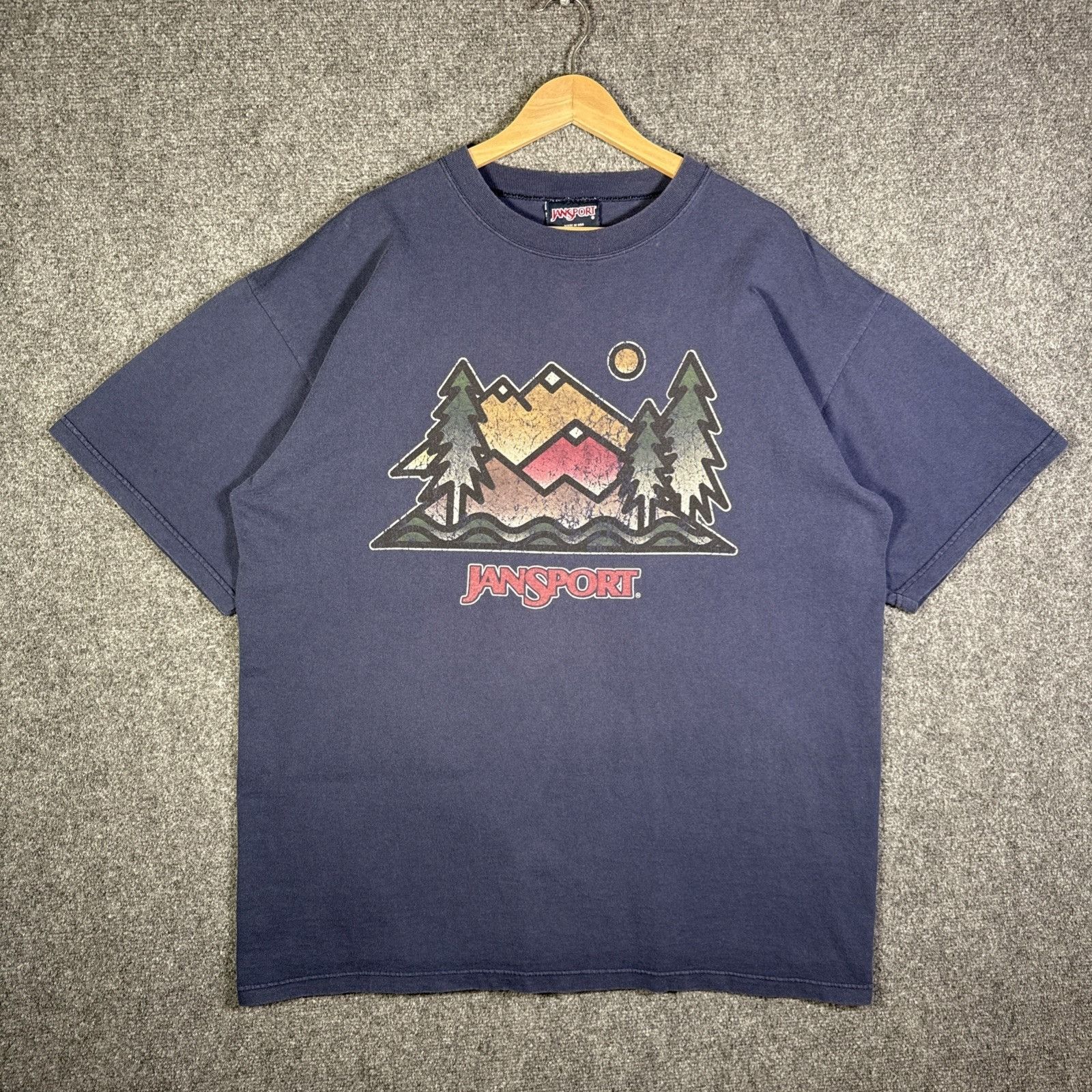 Patagonia Vintage Jansport Shirt Mens Xl Navy 90s Art Mountains Hiking Hoodie, Sweatshirt | FlexRushtees.com