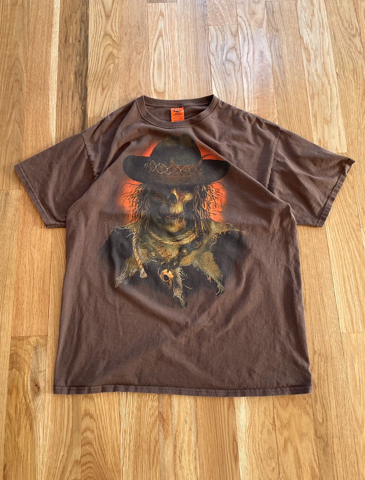 Vintage Y2k Happy Halloween Cowboy Skeleton Horror T Shirt L