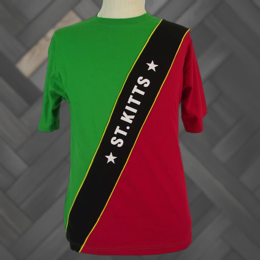 Vintage Sgs Caribbean Island Flag Shirt Adult Men S Medium Short Sleeve Green Cotton T Shirt