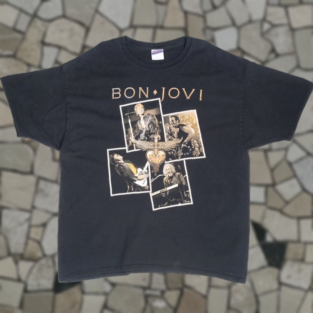 Hanes Vintage Bon Jovi Tour 2000s Black Tee Shirt Xl Hanes Shirt Unisex 100 Cotton Graphic Tee Mens