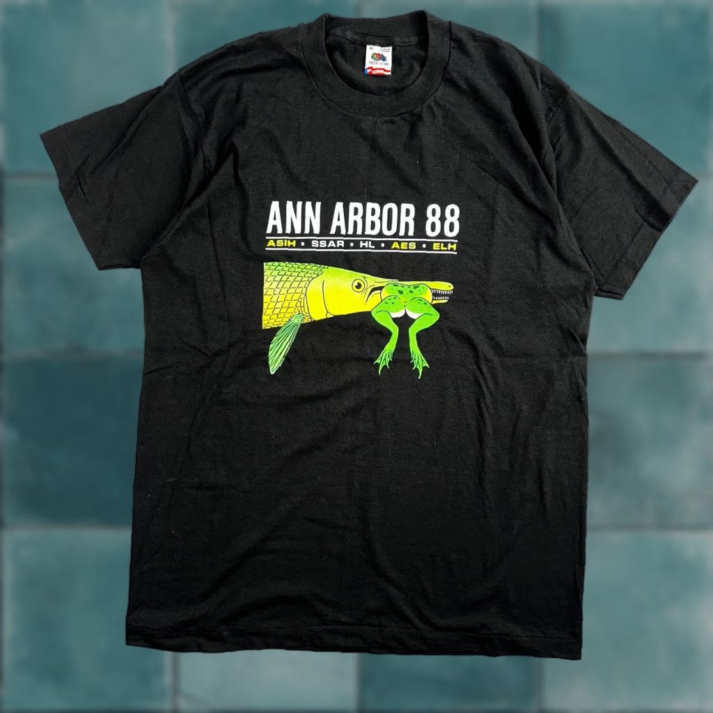 Fruit Of The Loom Vintage Fruit Of The Loom T Shirt Mens Xl Black 80s 90s Ann Arbor Frog Graphic Tro Hoodie, Sweatshirt