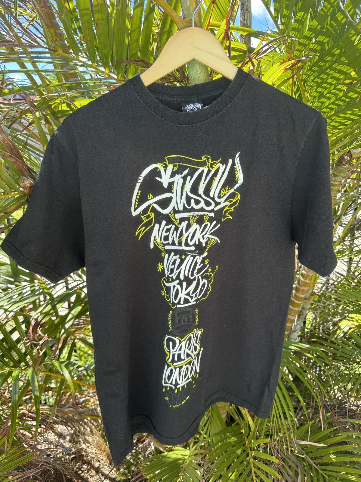 Raised X Stussy Stussy Born X Raised Black Graffiti Tee Hoodie, Sweatshirt | FlexRushtees.com