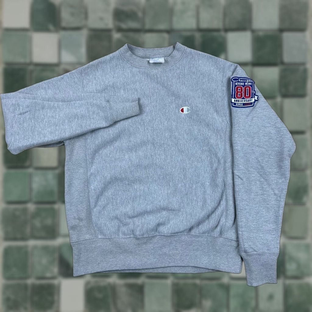 Vintage Champion Sweatshirt Crewneck Men S Gray 80th Anniversary Reverse Weave Logo Long Sl T-Shirts, Hoodie