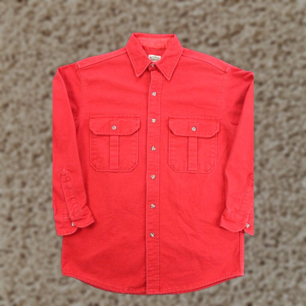 Vintage Five Brother Mens Heavyweight Flannel Shirt Long Sleeve Red Casual Workwear Winter F