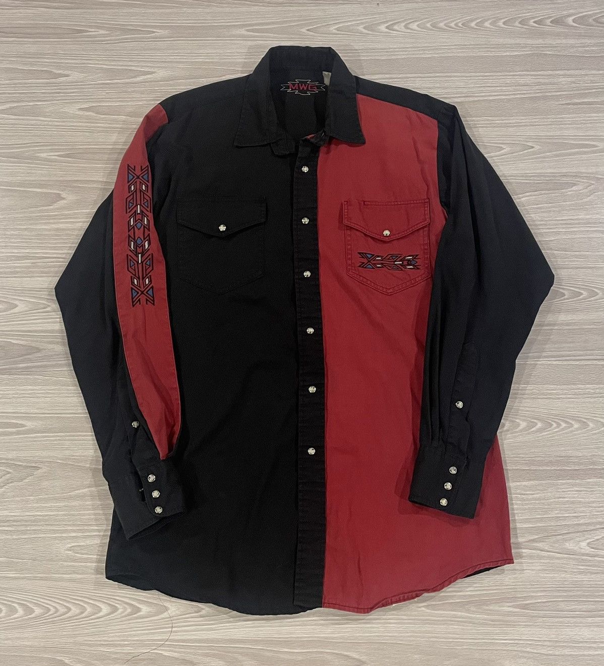 Wrangler Vintage Mwg Western Aztec Shirt Pearl Snaps Mens Size Medium
