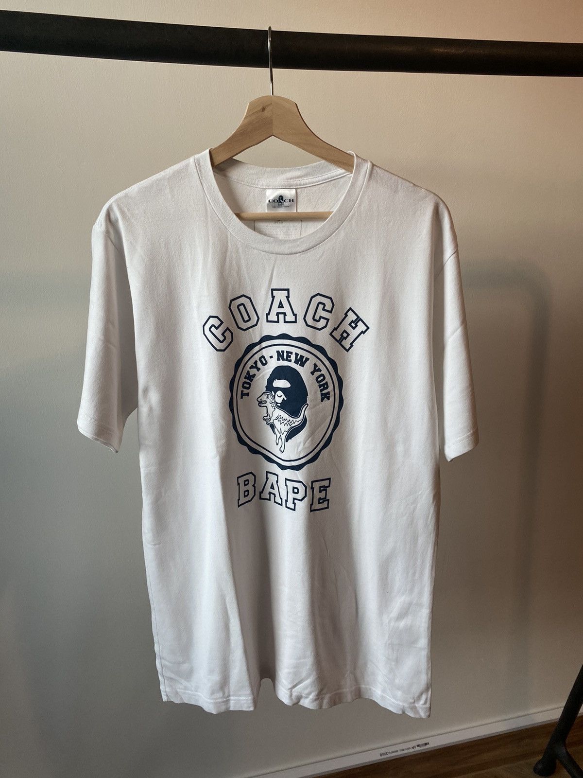 Coach X Bape College Tee White Hoodie, Sweatshirt | FlexRushtees.com